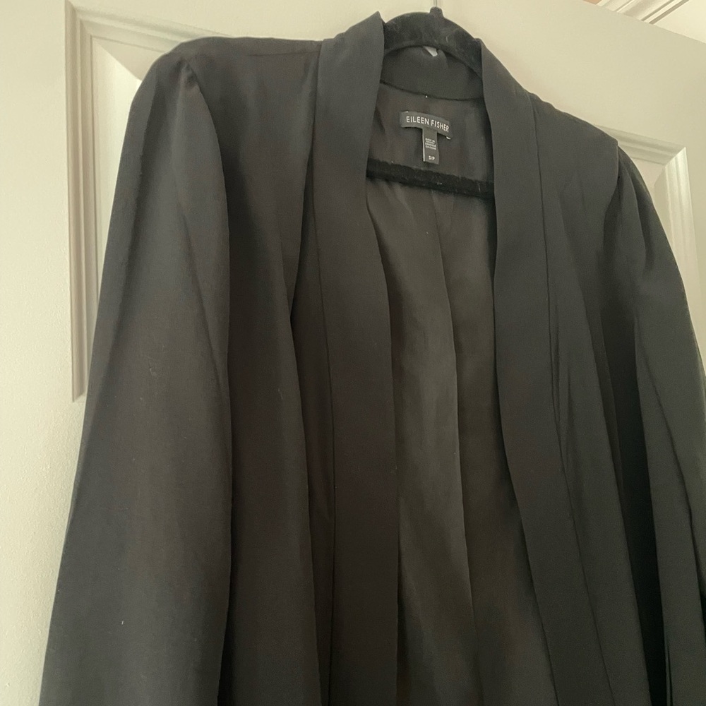 EILEEN FISHER 100% Silk Georgette Crepe Jacket in Black Size Small - Picture 5 of 12